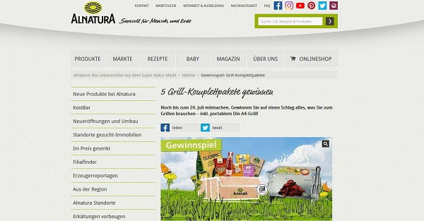 Alnatura Gewinnspiele großes Grillpaket mit Grill gewinnen