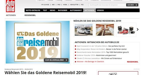 Auto Bild Gewinnspiele Leserwahl Das Goldene Reisemobil 2019