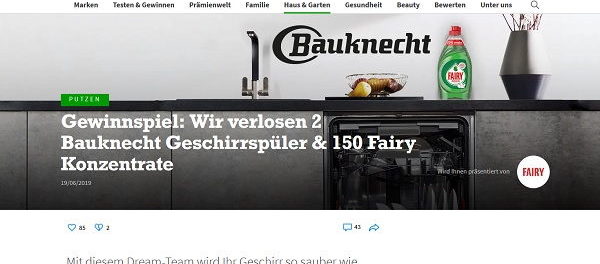 Bauknecht Geschirrspüler Gewinnspiel fairy und for me online