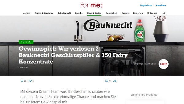 Bauknecht Geschirrspüler Gewinnspiel fairy und for me online