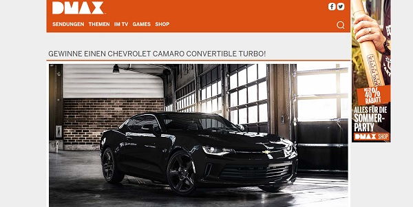 DMAX Autogewinnspiel Chevrolet Camaro Convertible Turbo
