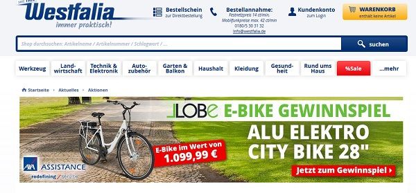 E-Bike Gewinnspiel Westfalia Versand Alu Elektro City Bike