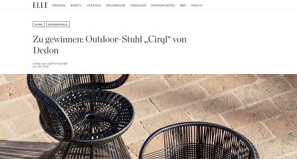 Elle Gewinnspiel Designer Outdoor-Stuhl Cirql von Dedon