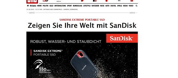Gewinnspiel Bild.de 10 SanDisk Extreme Portable SSD Festplatten