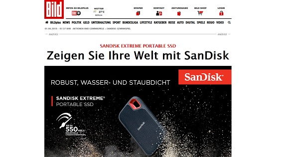 Gewinnspiel Bild.de 10 SanDisk Extreme Portable SSD Festplatten