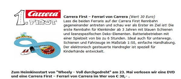 Kino News Gewinnspiel Wheely Carrera First Rennbahn und DVD