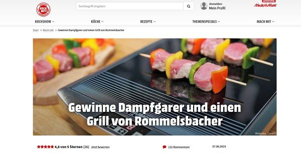 Koch Mit Gewinnspiel Rommelsbacher Dampfgarer und Grill Verlosung