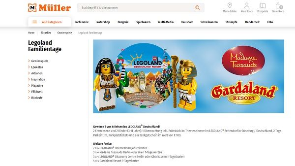 Legoland Freizeitpark Gewinnspiel Müller Drogerien