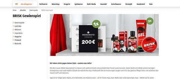 Müller Drogerie Gewinnspiel Brisk Produkt-Sets und Modomoto Gutschein
