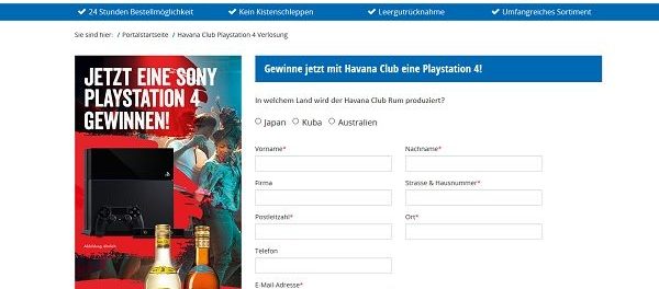 Sony Playstation 4 Gewinnspiel Wir liefern Getränke und Havanna Club