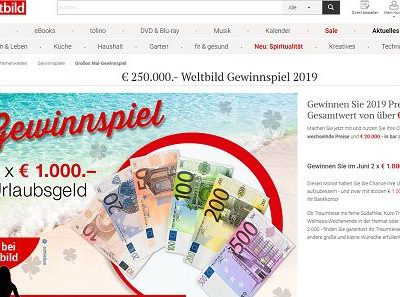 Urlaubsgeld Gewinnspiel Weltbild Verlag 2 mal 1.000 Euro Bargeld