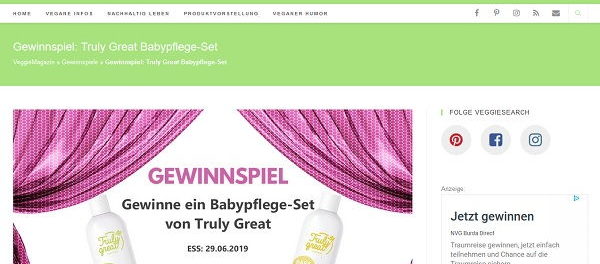 VeggieSearch Gewinnspiel Babypflege-Sets von Truly Great gewinnen
