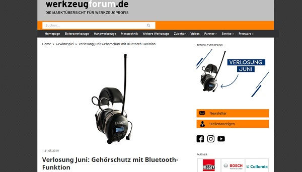 Werkzeugforum Juni Gewinnspiel Gehörschutz mit Bluetooth