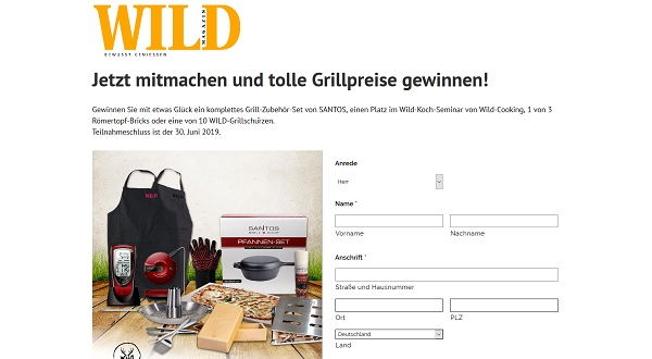 Wild Magazin Gewinnspiel Kochkurs und  weitere Sachpreise