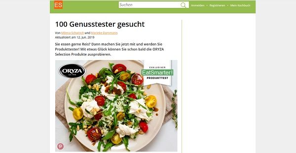 eatsmarter Gewinnspiel ORYZA Reis Genusstester