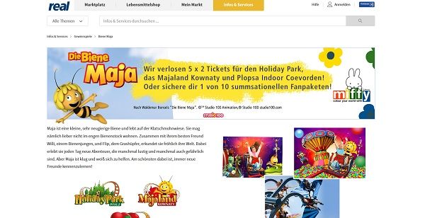 real Gewinnspiel Holiday Park Tickets und Biene Maja Fanpakete