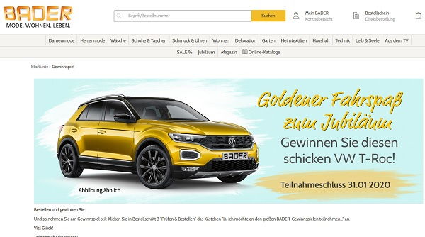 Auto-Gewinnspiel Bader Versand VW T-Roc gewinnen