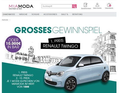 Auto-Gewinnspiel Mia Moda Renault Twingo oder 10.000 Euro Bargeld