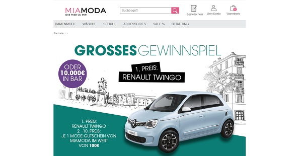 Auto-Gewinnspiel Mia Moda Renault Twingo oder 10.000 Euro Bargeld
