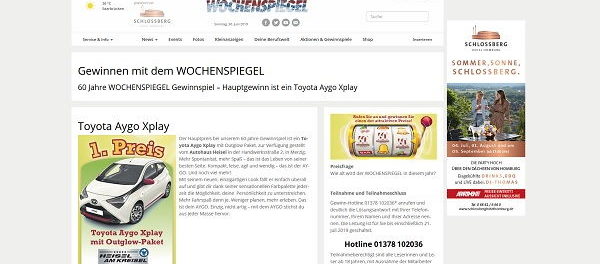 Auto Gewinnspiel Wochenspiegel Toyota Aygo Xplay