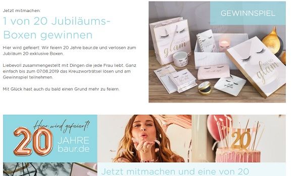 Baur Versand Gewinnspiel 20 Jubiläumsboxen