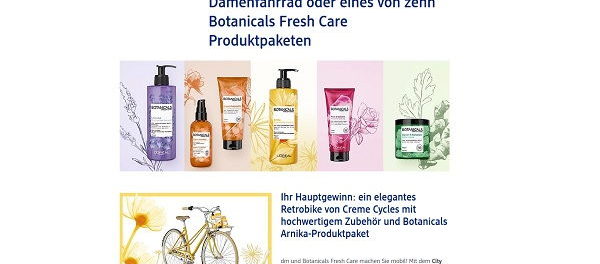 DM Gewinnspiel Damenfahrrad und Botanicals Arnika-Produktpaket