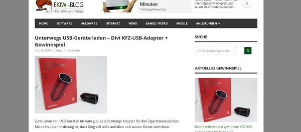 EKIWI-Blog Gewinnspiel Divi KFZ-USB-Adapter