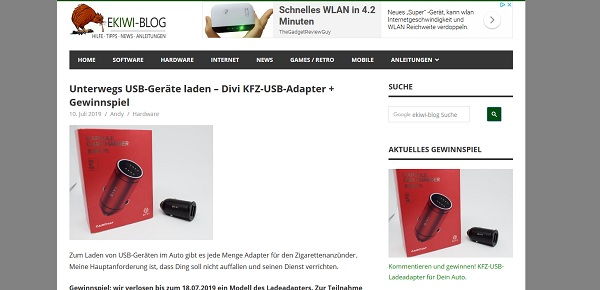 EKIWI-Blog Gewinnspiel Divi KFZ-USB-Adapter