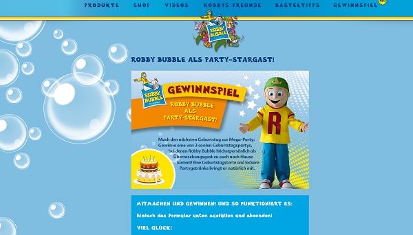 Kinder-Geburtstagsparty Gewinnspiel Robby Bubble