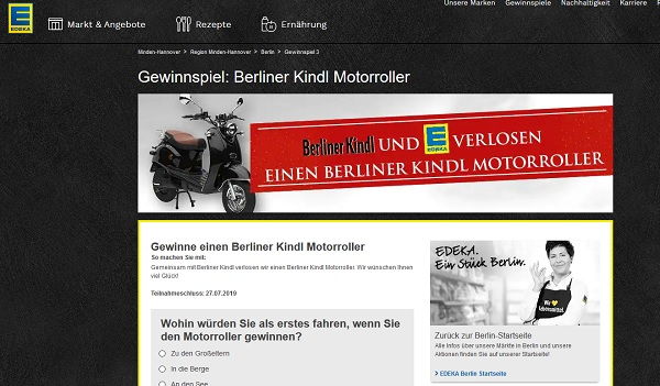 Motorroller Gewinnspiel Edeka und  Berliner Kindl