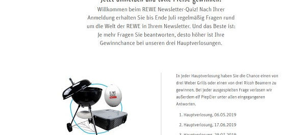 REWE Newsletter Quiz Gewinnspiel Beamer oder Weber Grill gewinnen