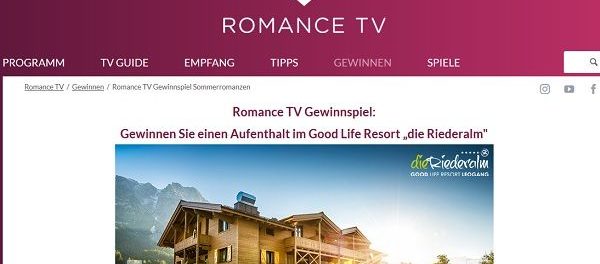 Romance TV Gewinnspiel Aufenthalt Genießerhotel die Riederalm Leogang