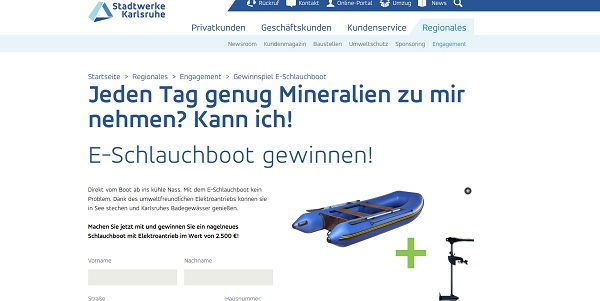 Schlauchboot mit E-Außenbordmotor Gewinnspiel Stadtwerke Karlsruhe