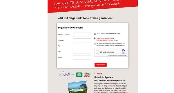 Segafredo Sommer-Gewinnspiel Italien Urlaub für 2 Personen