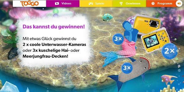 Toggo Gewinnspiel für Kinder Unterwasser-Kameras und Kuscheldecken