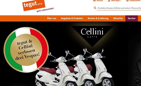 Vespa Motorroller Gewinnspiel Cellini und tegut
