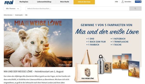 real Gewinnspiele Mia und der weiße Löwe Fanpakete mit DVD
