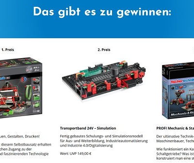 3D Drucker Bausatz Gewinnspiel Flender verlost Fischer Technik Baukästen