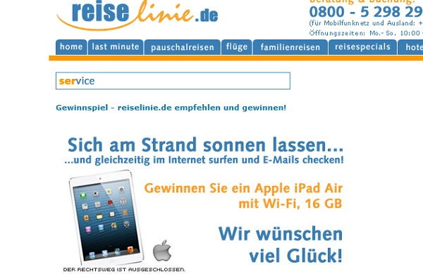 Apple iPad Air Gewinnspiel reiselinie.de