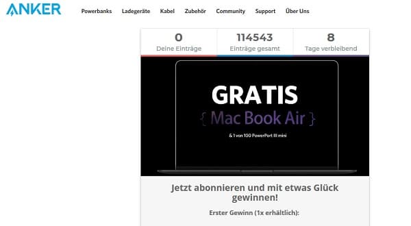 Apple MacBook Air Gewinnspiel bei Anker