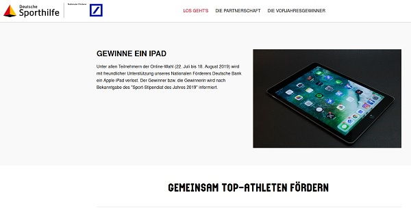 Apple iPad Gewinnspiel Deutsche Sporthilfe Stipendiat Wahl 2019