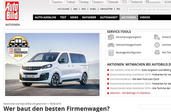 Auto Bild Gewinnspiel Opel Zafira Life gewinnen