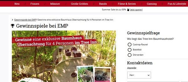 EMP Gewinnspiel Baumhaus Übernachtungen 4 Personen