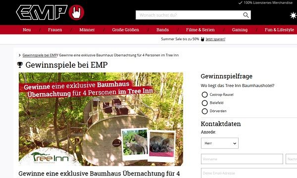 EMP Gewinnspiel Baumhaus Übernachtungen 4 Personen