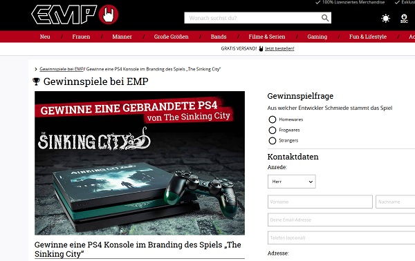 EMP Versand Gewinnspie PlayStation 4 Sinking City Edition
