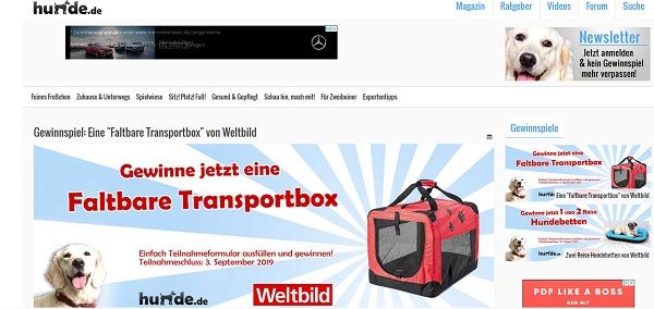 Gewinnspiel Hunde.de und Weltbild faltbare Transportbox