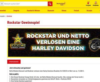 Harley Davidson Motorrad Gewinnspiel Netto und Rockstar Energy Drink