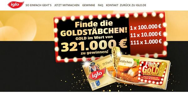 Iglo Gewinnspiel 100.000 Euro Gold Verlosung