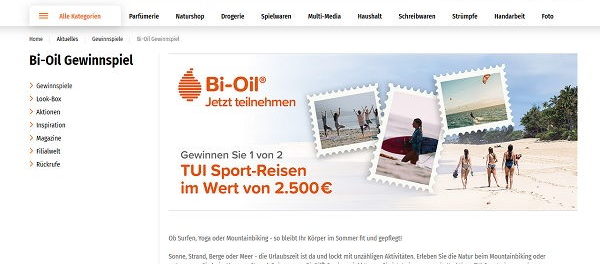 Müller Gewinnspiele Bi-Oil verlost TUI Reisegutscheine