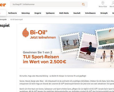 Müller Gewinnspiele Bi-Oil verlost TUI Reisegutscheine